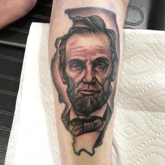 abe, abe lincoln, lincoln tattoo, black and gray