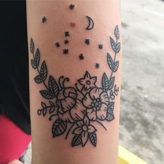 floral tattoo, constellation
